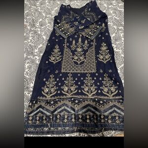 Embroidered Navy Blue and Gold Dress